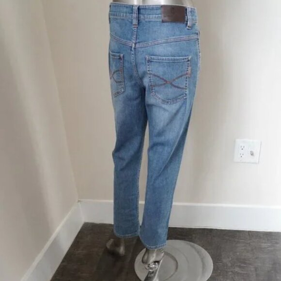 Brunello Cucinelli Monili Jeans Blue Denim Boyish Tapered Leg Waist 32" Size 8 - Picture 3 of 10